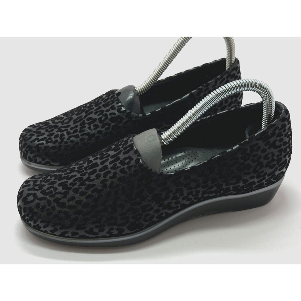 SAS Bliss Slip On Wedge Womens 7M Black Leopard Comfort Shoes Tripad Loafers
